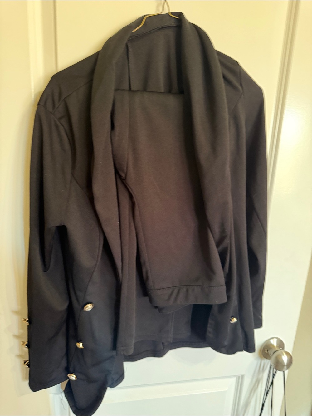 SHEIN Black Open-Front Blazer with Gold Button Accents